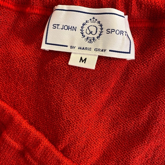 St John Collection 2 Piece Red Maxi Skirt Knit Suit W Gold Branded Buttons S/M - Picture 13 of 16